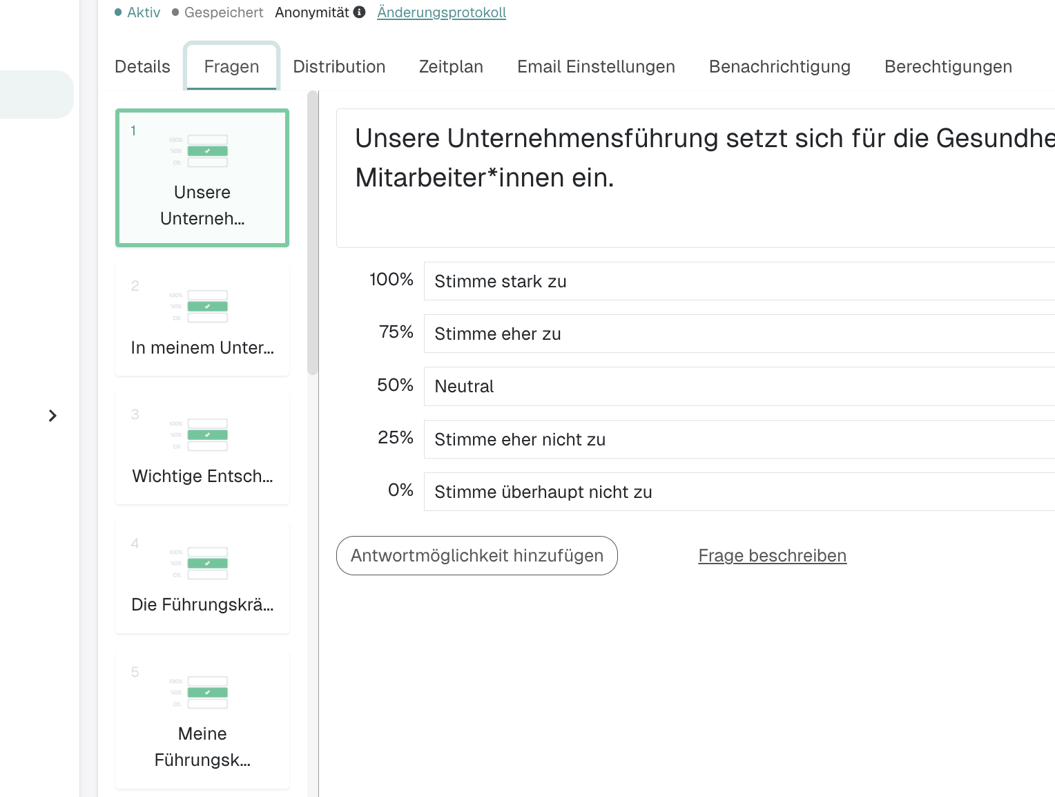 Screenshot des Pulse Survey Dashboards